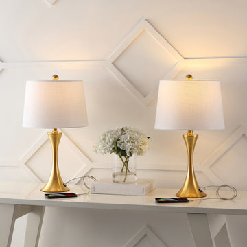 Bennett 22.75" Modern Glam Iron Hourglass LED Table Lamp with USB Charging Port - JONATHAN Y